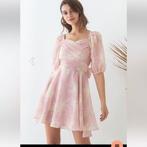 Chicwish Pink and Cream Floral Mini Dress
